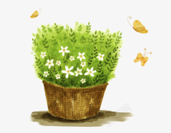 绿色花盆手绘插画素材
