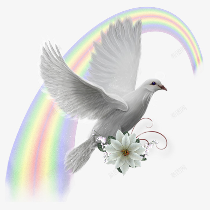 彩虹下的和平鸽png免抠素材_新图网 https://ixintu.com 和平 和平鸽 彩虹 花朵 鸽子