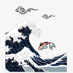 日本纹理古典浮世绘锦鲤背景高清图片