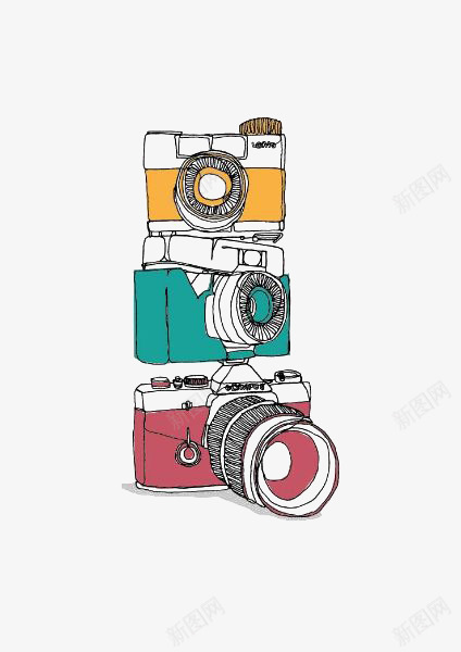卡通相机png免抠素材_新图网 https://ixintu.com 卡通 彩色 微单 手绘 插画 数码相机 照相机