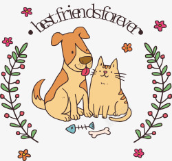 友谊巨轮卡通可爱小猫小狗插画矢量图高清图片