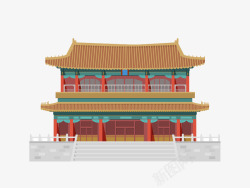 彩绘古建筑北京古建筑手绘插画高清图片