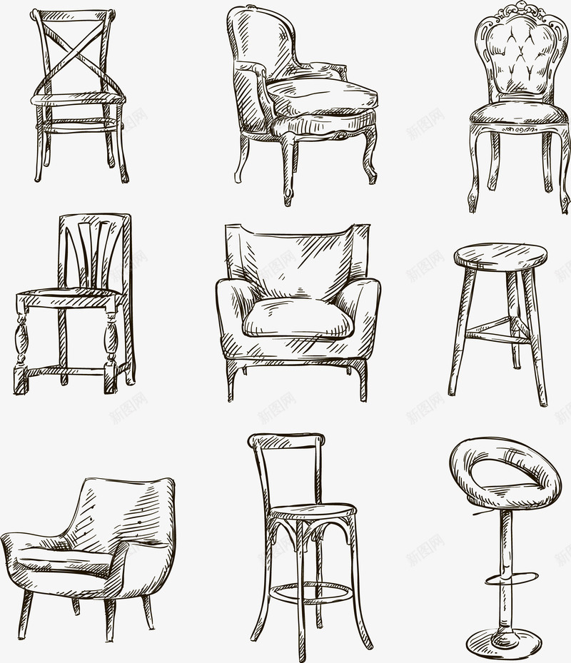 手绘各式椅子和沙发矢量图eps免抠素材_新图网 https://ixintu.com 手绘 椅子 沙发 矢量图