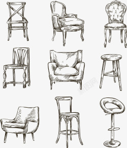 手绘各式椅子和沙发矢量图素材