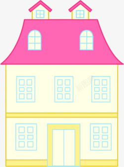 手绘粉色可爱漫画房屋素材