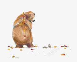 秋分落叶插画设计水彩小熊高清图片