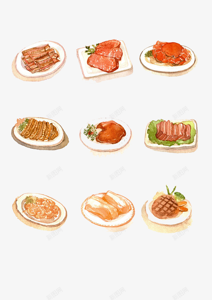 卡通手绘海鲜与肉食png免抠素材_新图网 https://ixintu.com 卡通 吃货 大餐 手绘 插画 美食 食物 餐饮