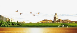 欧式房地产房地产元素湖畔高清图片