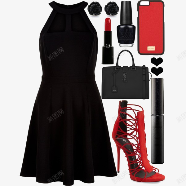 黑色连衣裙和高跟鞋png免抠素材_新图网 https://ixintu.com 服装搭配 高跟鞋 黑色连衣裙