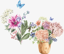 彩绘水彩彩色花朵盆花矢量图素材