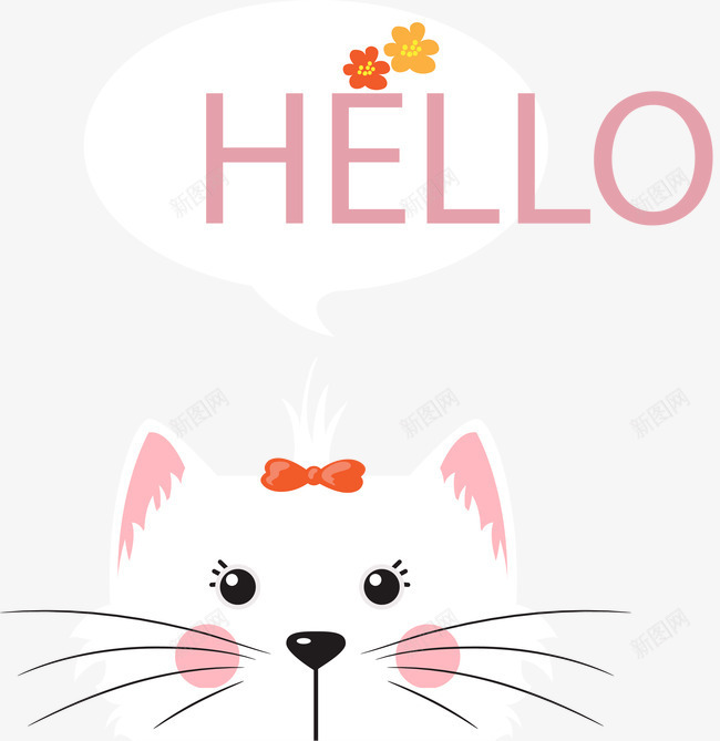 打招呼的小猫png免抠素材_新图网 https://ixintu.com hello 猫 白色 粉色