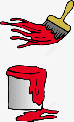 红色油漆桶刷子矢量图素材