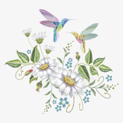 简约花朵笔刷母亲节传统艺术刺绣花朵装饰插画矢量图高清图片