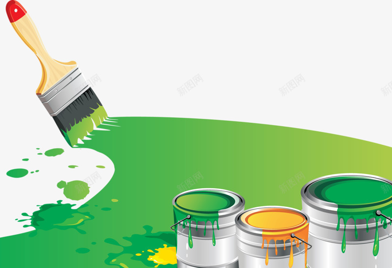绿色油漆桶刷子png免抠素材_新图网 https://ixintu.com 刷墙 刷子 油漆 绿色