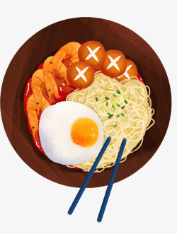 螺旋染色体手绘插画水彩手绘分层美食中餐面条鸡蛋高清图片