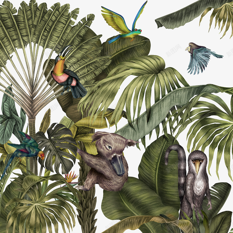 亚热带森林动物图案背景png免抠素材_新图网 https://ixintu.com 亚热带 动物图案背景 森林