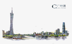 城市水彩手绘建筑高清图片