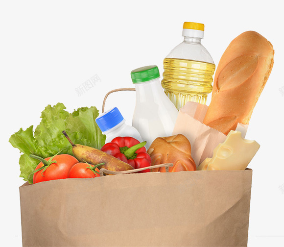 购物袋里的食品png免抠素材_新图网 https://ixintu.com 买菜 购物袋 超市 食品