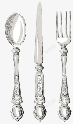 刀叉勺套装手绘复古欧式雕花装饰西餐餐具刀高清图片