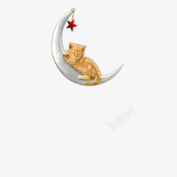 躺在月亮上的黄色小猫咪素材