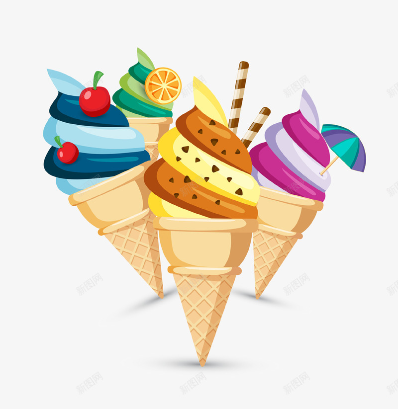 卡通夏季冰淇淋插画psd免抠素材_新图网 https://ixintu.com 冰淇淋 冰淇淋宣传海报 卡通 夏季 插画 海报 清凉 甜筒 美食 香草甜筒