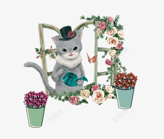 可爱小猫图案png免抠素材_新图网 https://ixintu.com PNG图片 动物 卡通 小猫 花 花窗