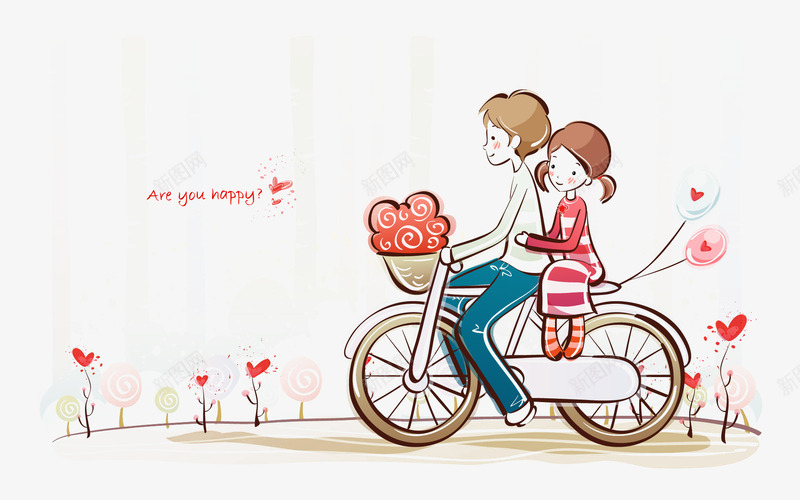 情侣骑单车png免抠素材_新图网 https://ixintu.com 情人节 情侣 清新 爱情 骑单车