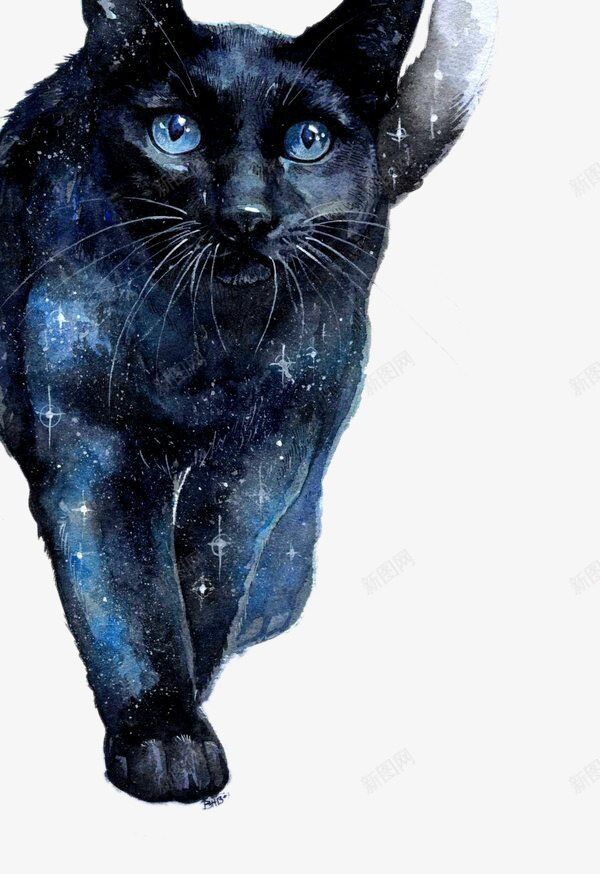 星空之猫png免抠素材_新图网 https://ixintu.com 创意设计 卡通手绘 唯美星空免抠PNG元素 星空 梦幻星星免抠PNG元素 水彩黑猫插画 漫画 猫