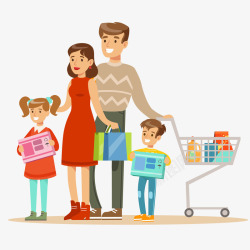 超级女孩全家在超级市场购物插画矢量图高清图片