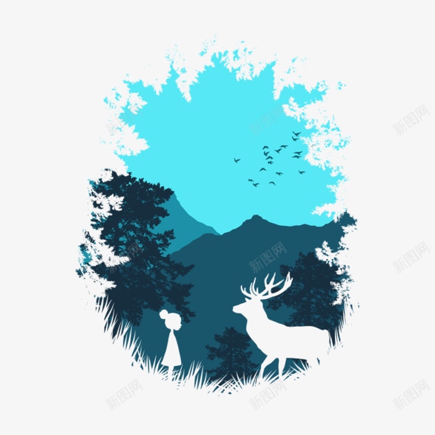 森林元素底纹png免抠素材_新图网 https://ixintu.com 小孩 底色 蓝色 装饰底纹 驯鹿