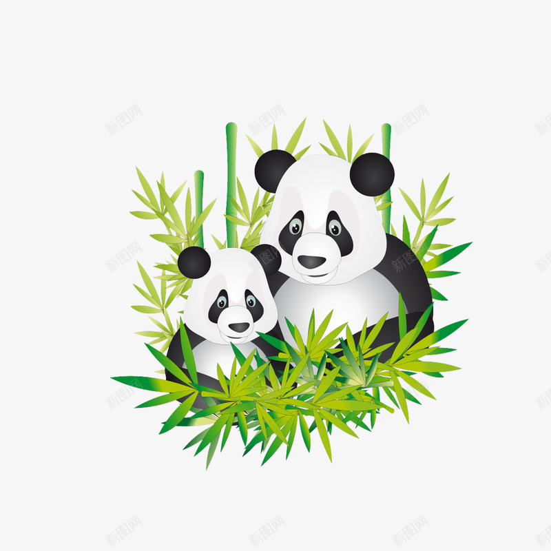 可爱熊猫母子png免抠素材_新图网 https://ixintu.com 动物 植物 熊猫 竹子 青翠