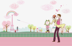 彩色的樱花卡通情侣高清图片
