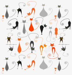 多种形态艺术小猫咪背景矢量图高清图片