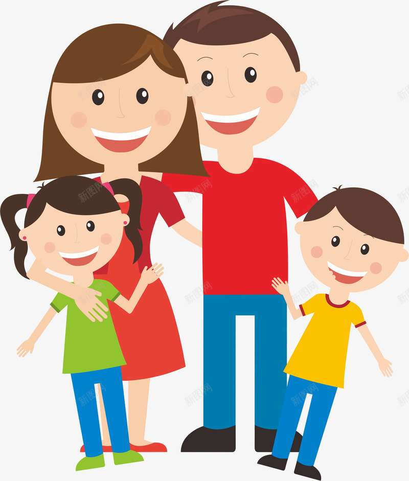 幸福一家四口png免抠素材_新图网 https://ixintu.com 全家人 卡通人物 卡通插画 孩子 父母