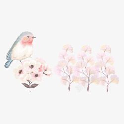 母亲节粉色花朵装饰小鸟插画矢量图素材