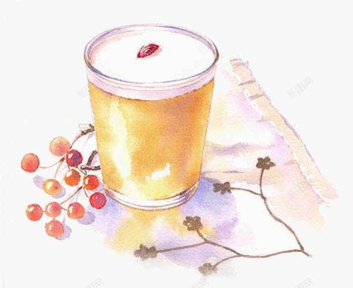 奶茶与植物png免抠素材_新图网 https://ixintu.com 奶茶 植物 水彩 水彩奶茶 玻璃杯 红色果实 色彩手绘
