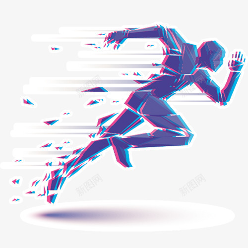 紫色创意跑步卡通插画psd免抠素材_新图网 https://ixintu.com 三角形 几何 创意 卡通 彩色 插画 跑步 速度