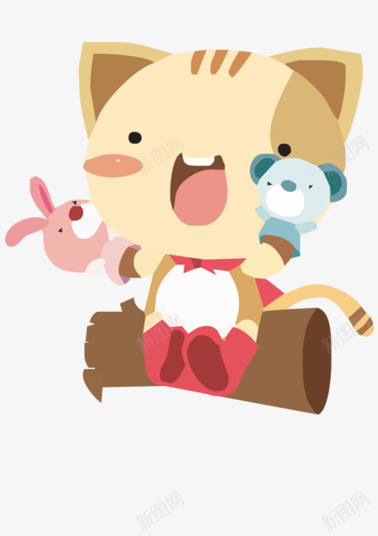 坐在树桩上的小猫png免抠素材_新图网 https://ixintu.com 卡通 小猫 玩偶