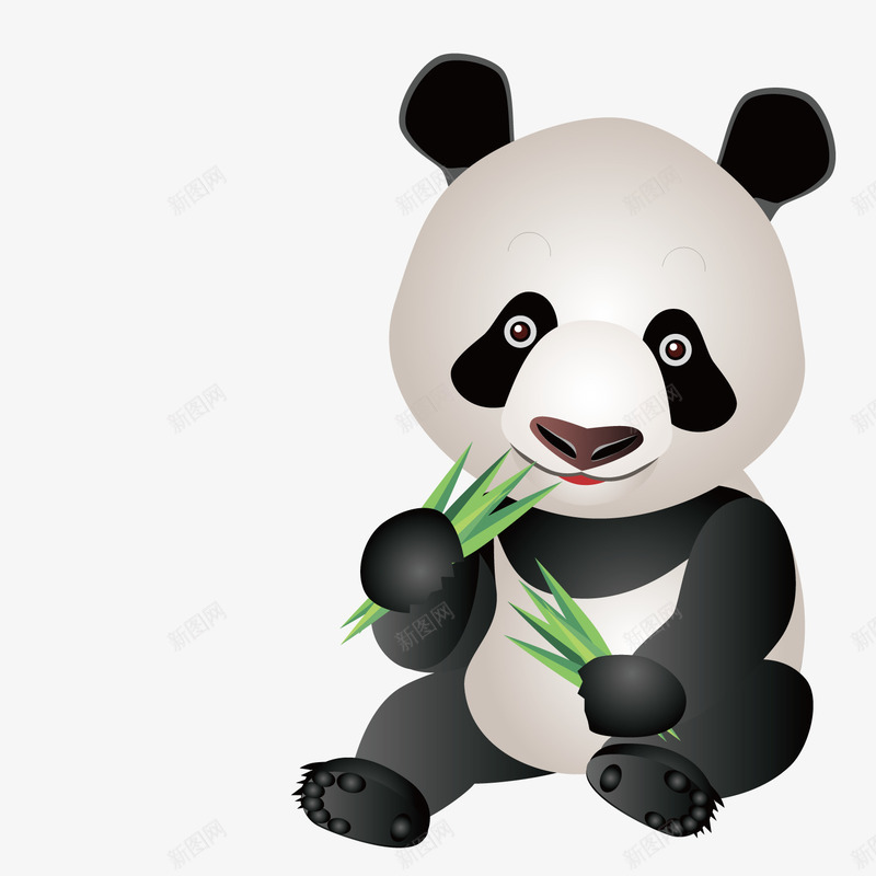 吃竹子熊猫png免抠素材_新图网 https://ixintu.com 可爱 吃竹子 坐着