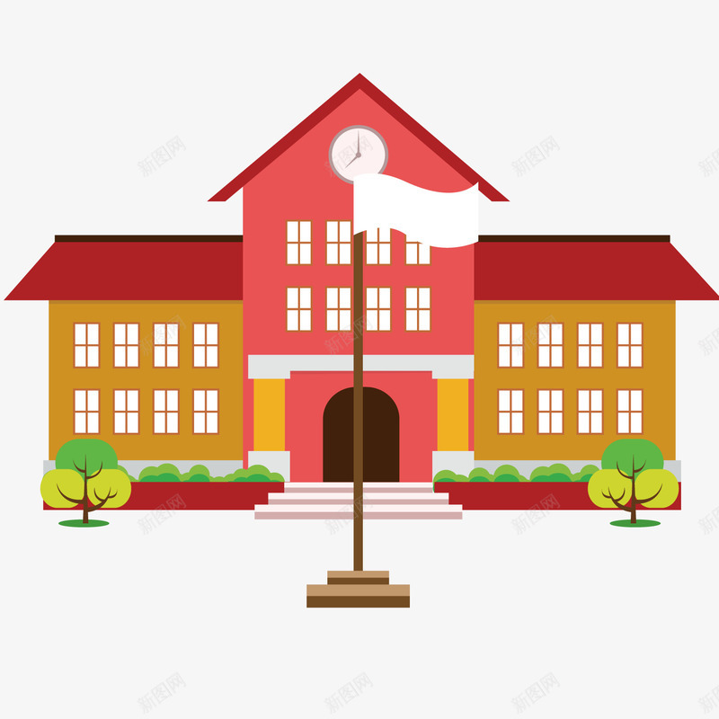 学校风景png免抠素材_新图网 https://ixintu.com 学校 建筑 红色 风景