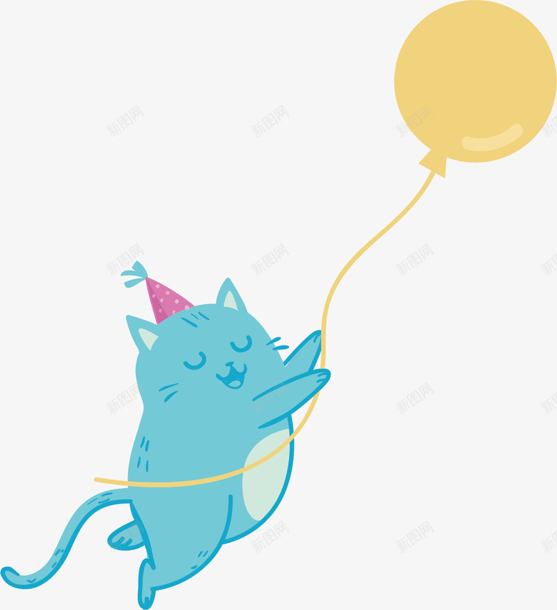 蓝色的小猫在玩气球矢量图ai免抠素材_新图网 https://ixintu.com 卡通 可爱 小猫 手绘 玩气球 蓝色 矢量图