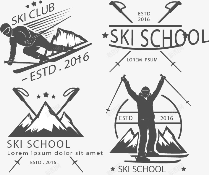 滑雪学校标志矢量图eps免抠素材_新图网 https://ixintu.com 手绘标志 滑雪学校 矢量素材 运动俱乐部 矢量图