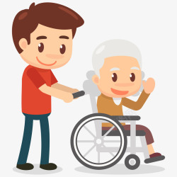 护工和坐轮椅老人插画父亲和儿子插画矢量图高清图片