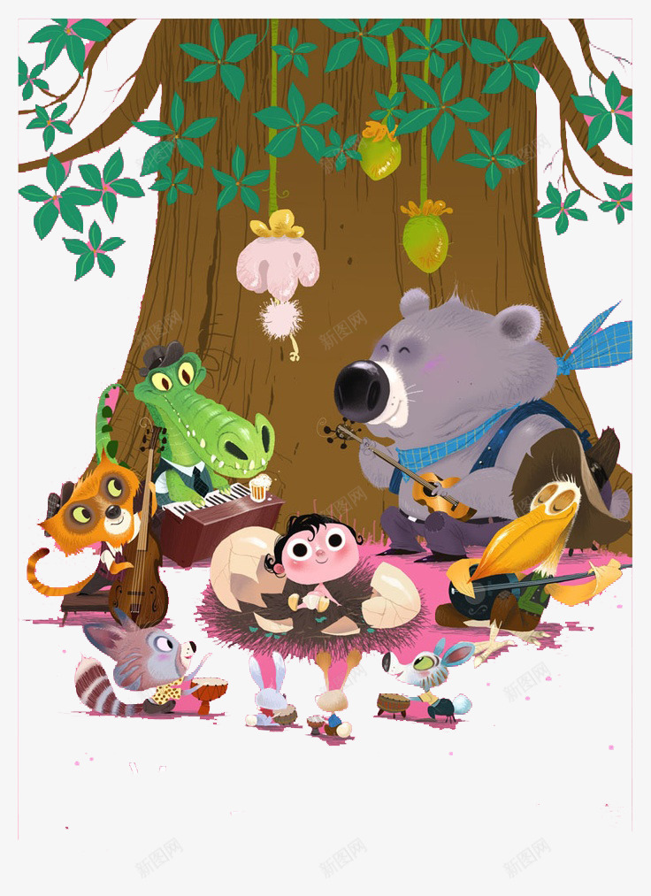 森林小动物png免抠素材_新图网 https://ixintu.com 儿童插画 卡通 卡通插画 可爱 森林 童话 聚会