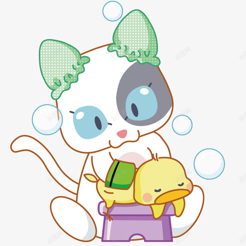小猫给小鸡搓澡png免抠素材_新图网 https://ixintu.com 创意 动物 卡通 小猫 搓澡