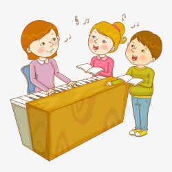 弹钢琴女子插画音乐课插画高清图片