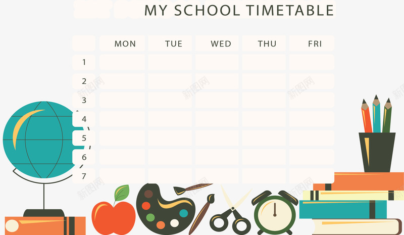 卡通文具开学课表矢量图ai免抠素材_新图网 https://ixintu.com 卡通文具 开学季 开学课表 手绘课表 矢量png 矢量图 课程表 课表