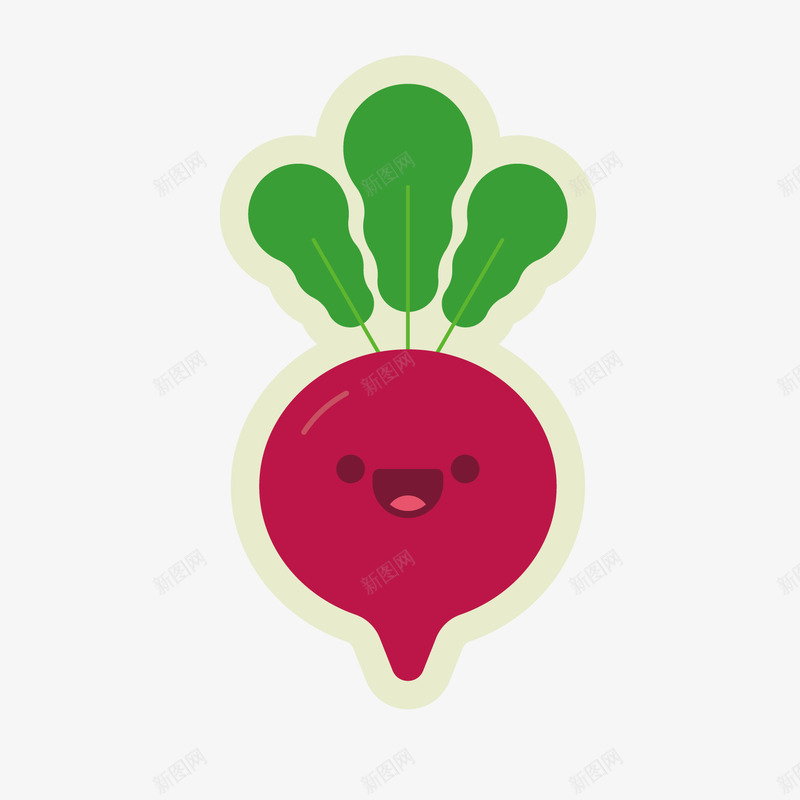 红色圆弧萝卜贴纸矢量图图标ai_新图网 https://ixintu.com 卡通图标 圆弧 弧度 弯曲 树叶 植物 红色 绿色 美食 萝卜 蔬菜 矢量图