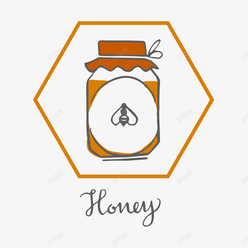 蜂蜜罐装标签矢量图ai免抠素材_新图网 https://ixintu.com 标签设计 橘黄 蜂蜜 矢量图