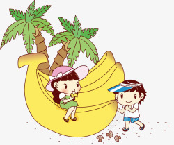 香蕉上的卡通女孩素材